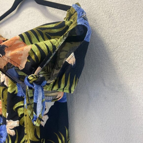 Vero Moda Milo Off Shoulder Linen Blend Dress Sz XL Tropical Resort Floral Dress - Picture 8 of 12